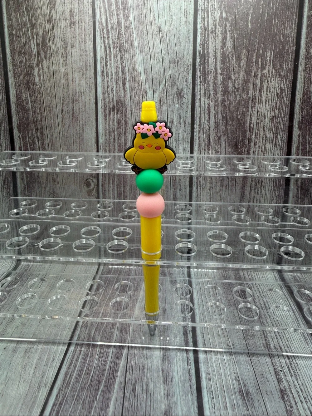 Yellow Chick Bead Top Pen - Cute Floral Design